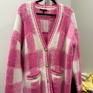 Maje Pink & Ivory Plaid Mohair-Blend Cardigan
